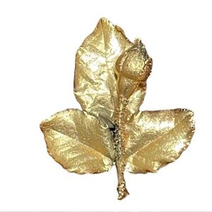 VINTAGE Gold Dipped Rosebud and Leaves Brooch